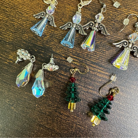Angel Tree Drop Crystal Earrings Bundle AB Red Green Vintage Handmade 4 Pairs - Picture 4 of 10